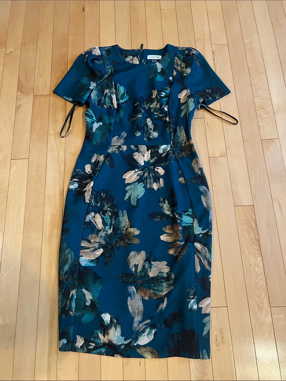 Calvin Klein Teal Floral Midi Sheath Dress